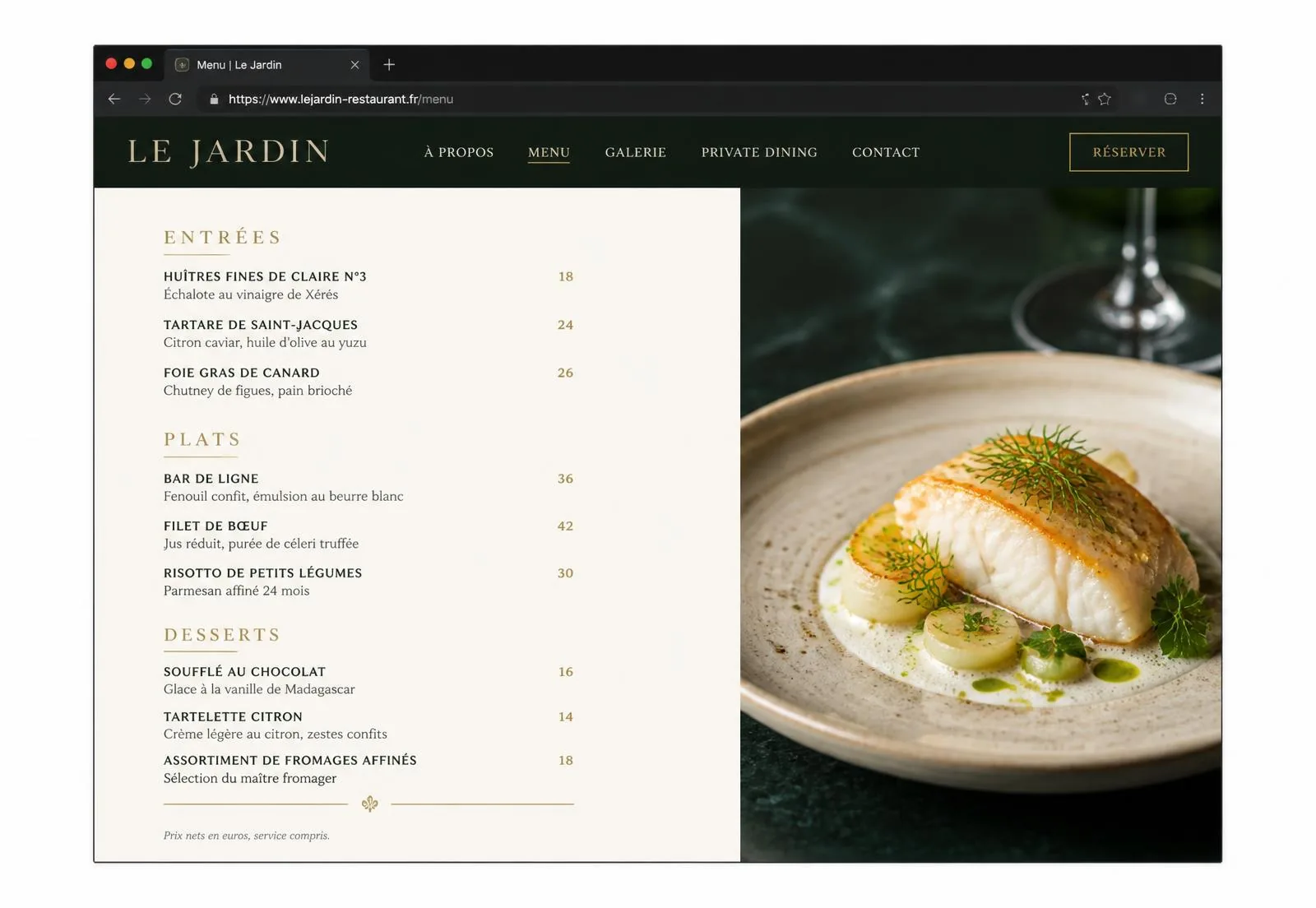 Le Jardin Restaurant — Gastronomie
